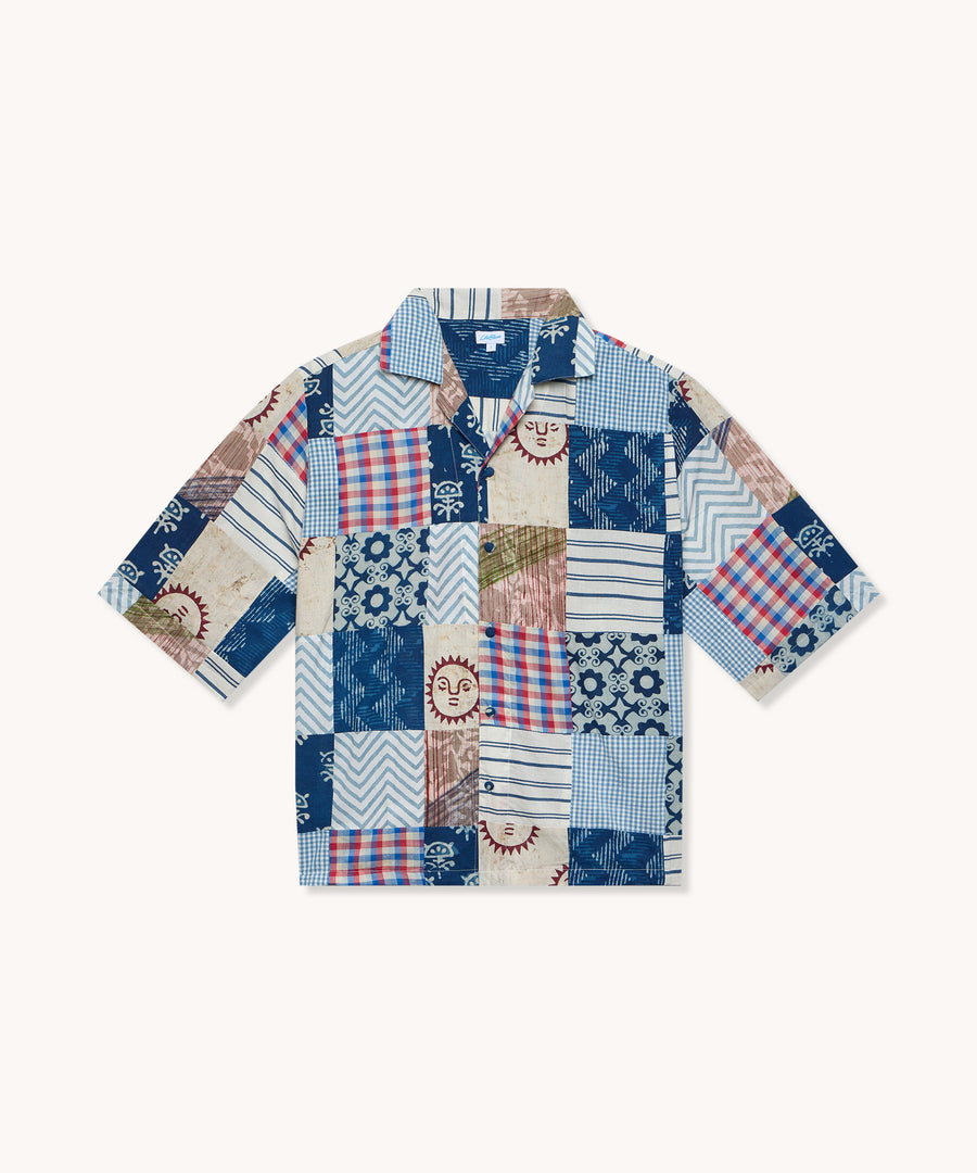 L'ÎLE BLEUE - Chemisette Homme Paco Patchwork bleu