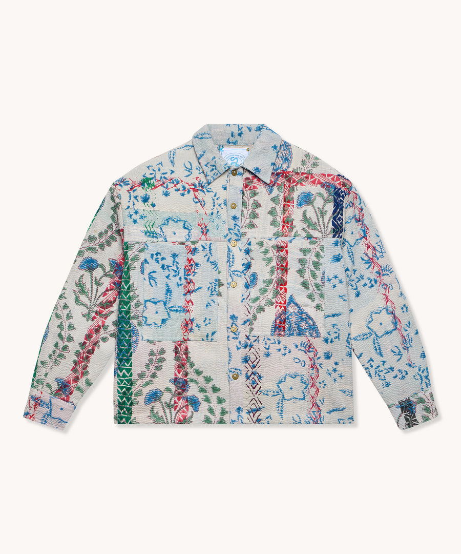 L'ÎLE BLEUE - VESTE POUR FEMME EN KANTHA BLEU
