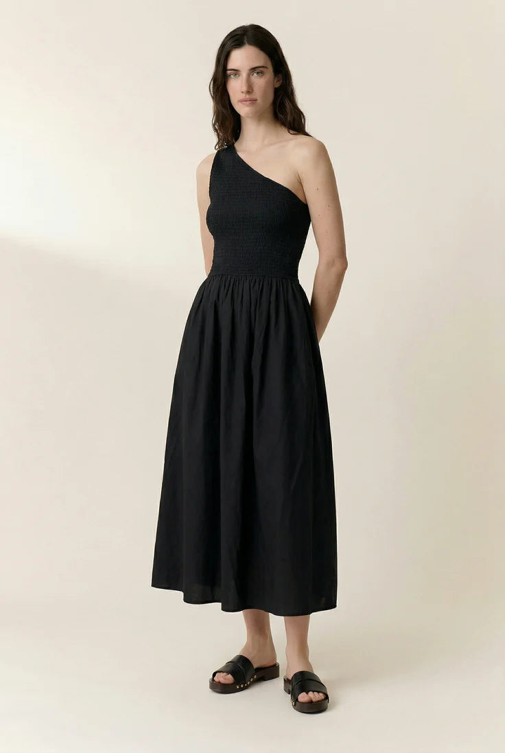 ROBE LONGUE FEMME ASYMETRIQUE NOIRE "RAHUL"