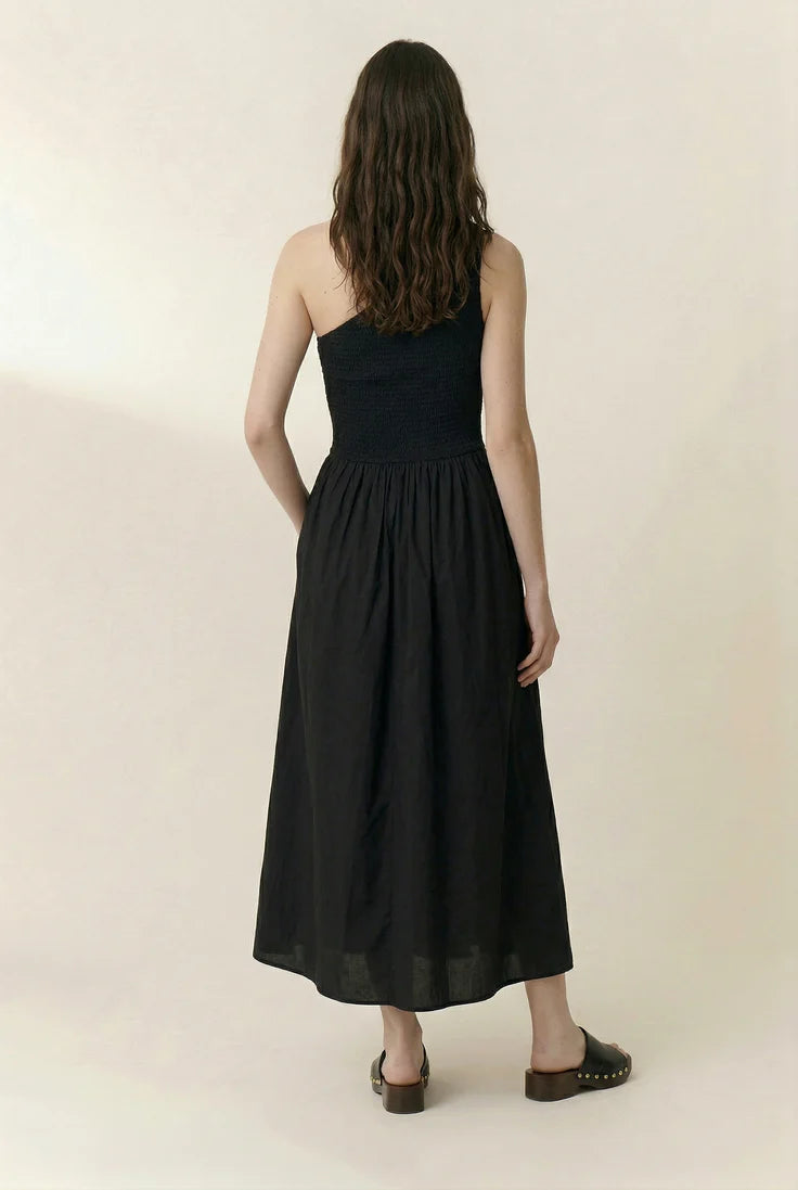 ROBE LONGUE FEMME ASYMETRIQUE NOIRE "RAHUL"