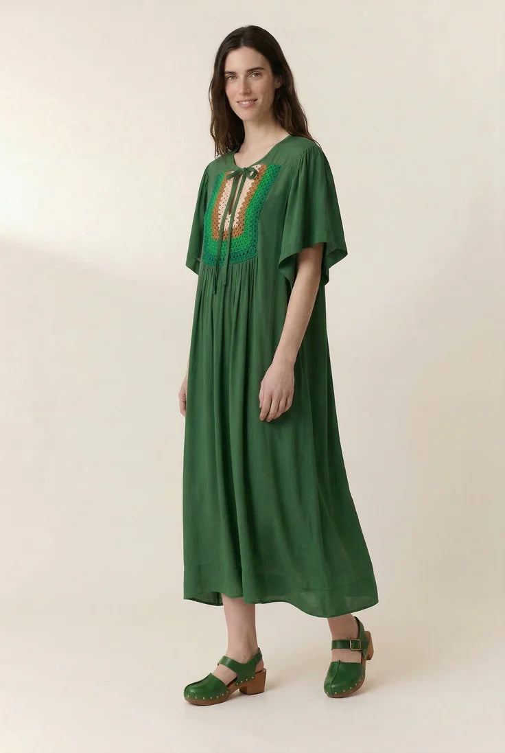ROBE LONGUE FEMME VERTE CROCHET "RIVAL"