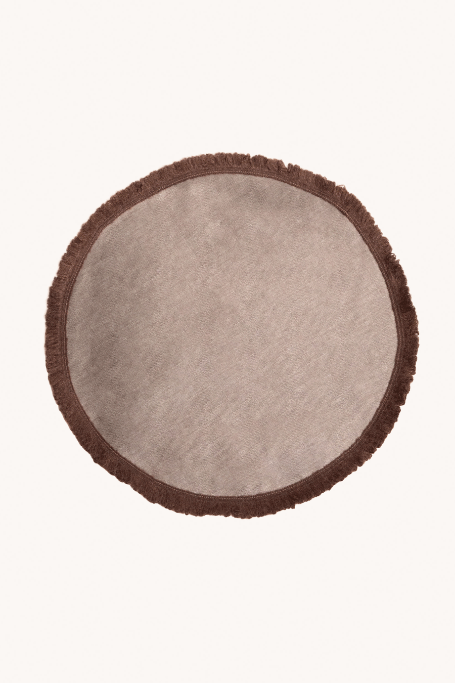 GIARDINO SEGRETO - NAPPERON ROND À FRANGES TAUPE ET CHOCOLAT