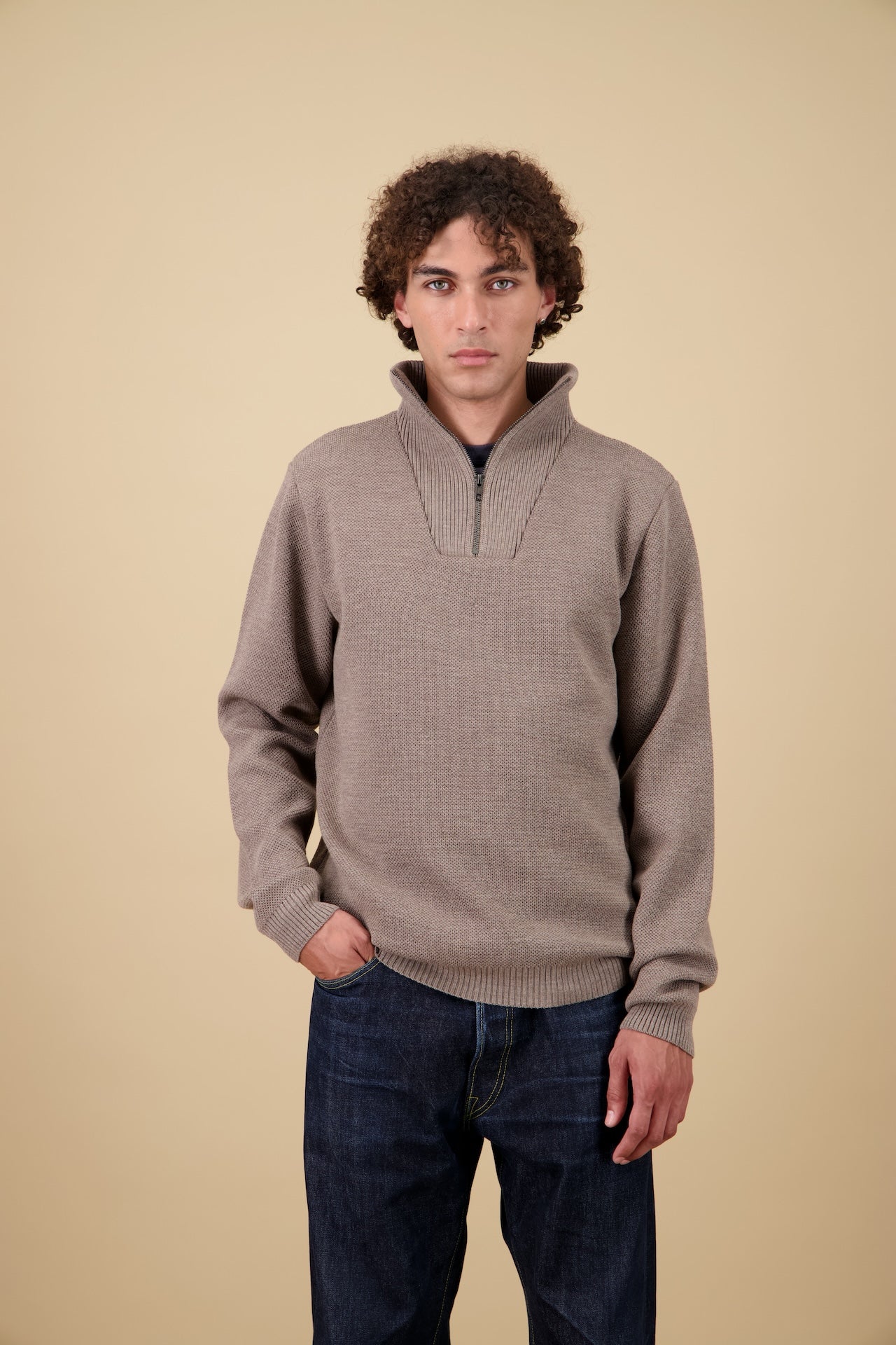 NITTO KNITWEAR - Youri Col Camioneur Taupe