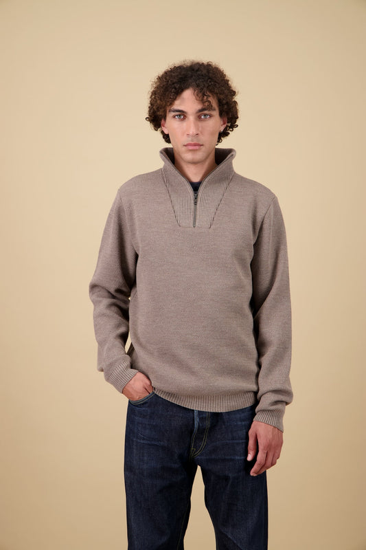 NITTO KNITWEAR - Youri Col Camioneur Taupe