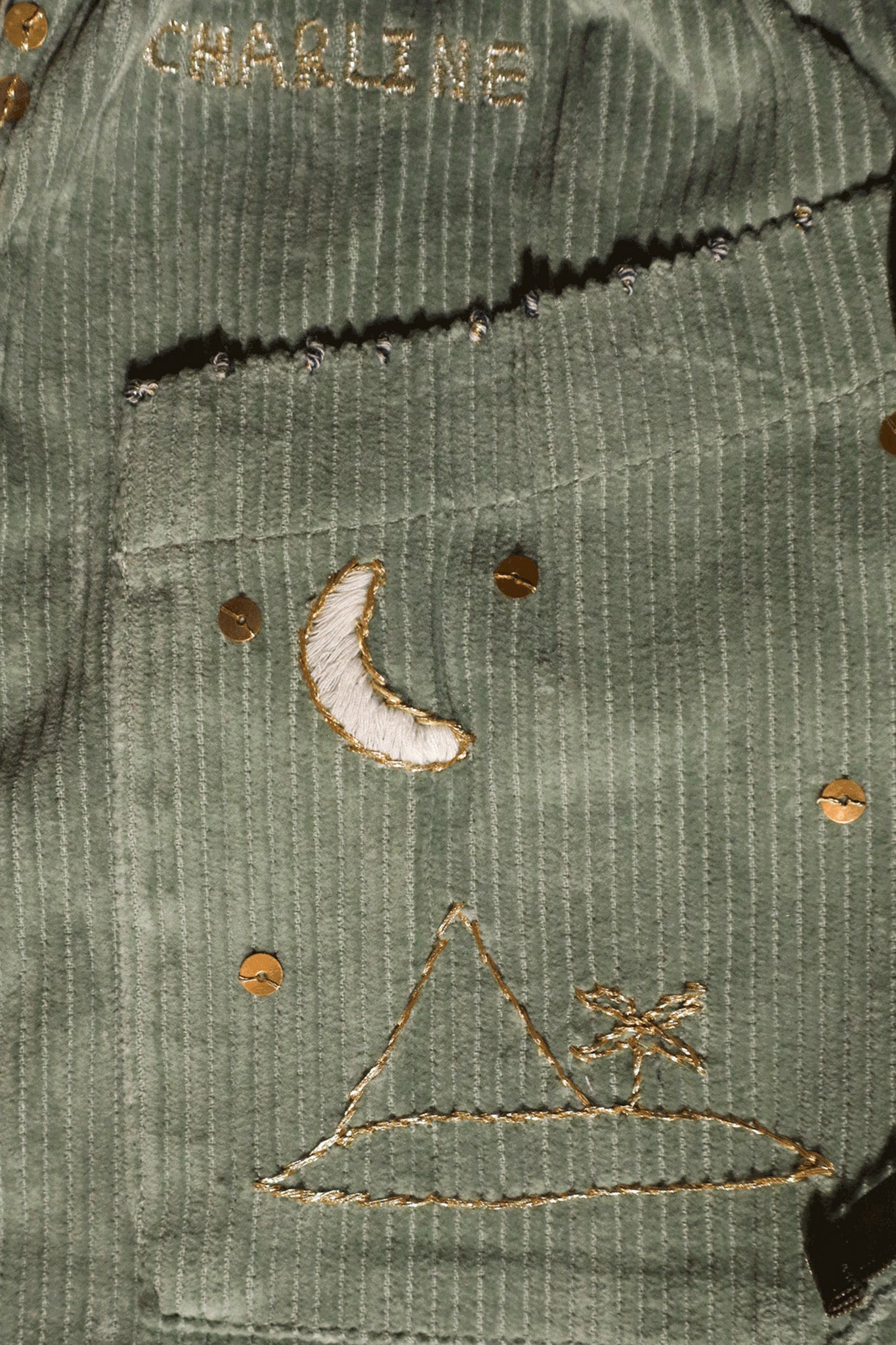 L'ÎLE BLEUE - BOUBOU CHARLINE BRODÉ VERT