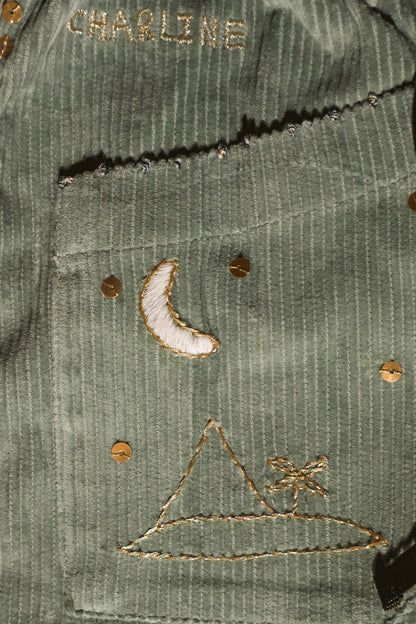 L'ÎLE BLEUE - BOUBOU CHARLINE BRODÉ VERT