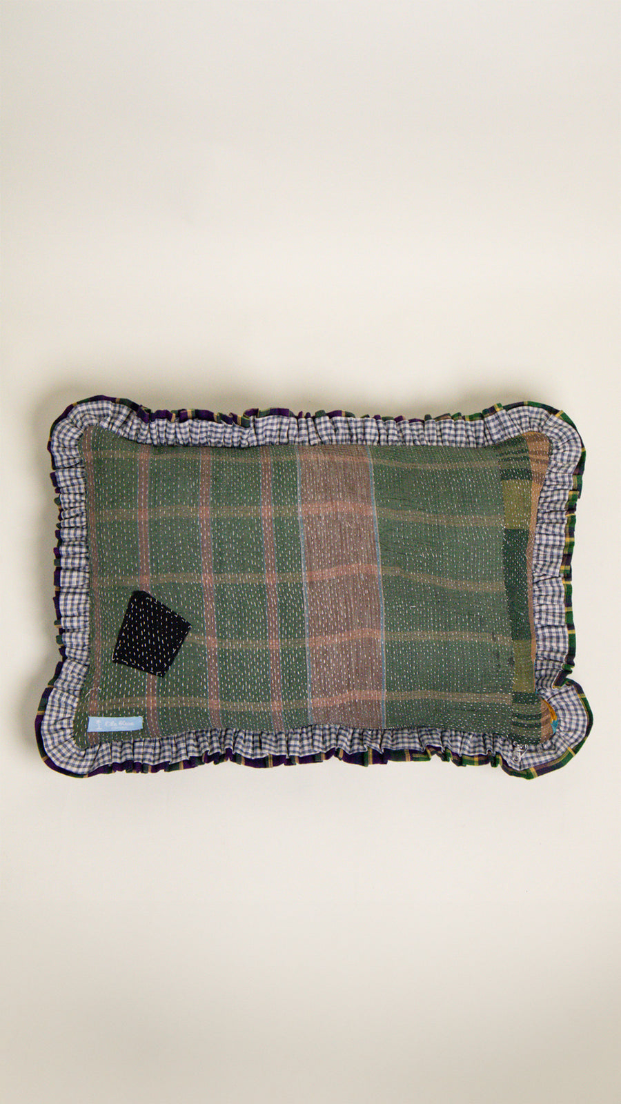 THE BLUE ISLAND - Kantha Tartan Cushion Cover
