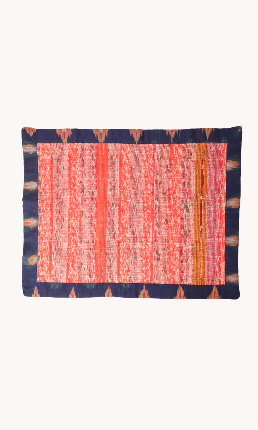 L'ÎLE BLEUE - Set de Table rose orange bleu bordure Ikat