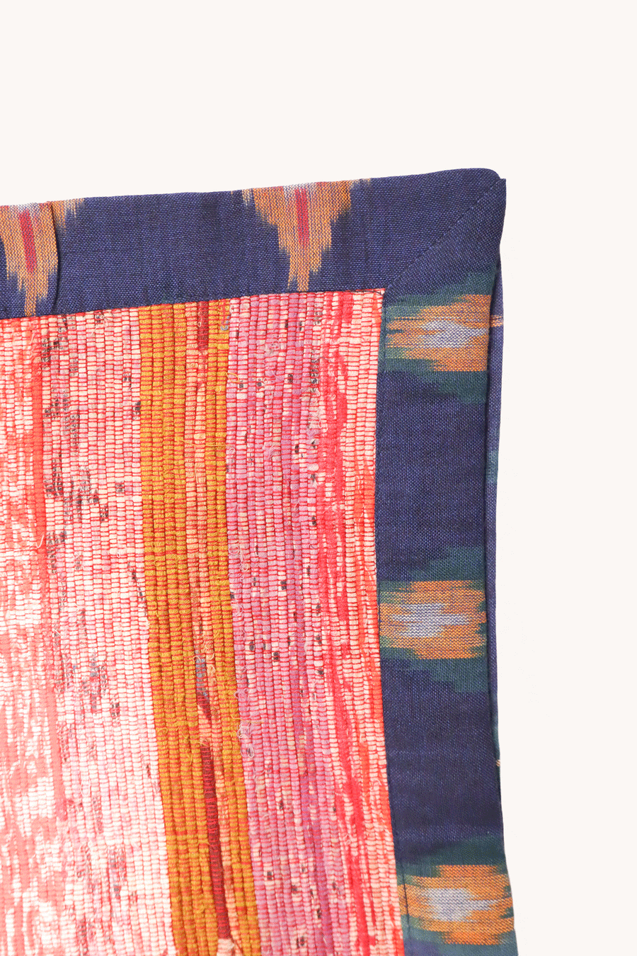 L'ÎLE BLEUE - Set de Table rose orange bleu bordure Ikat
