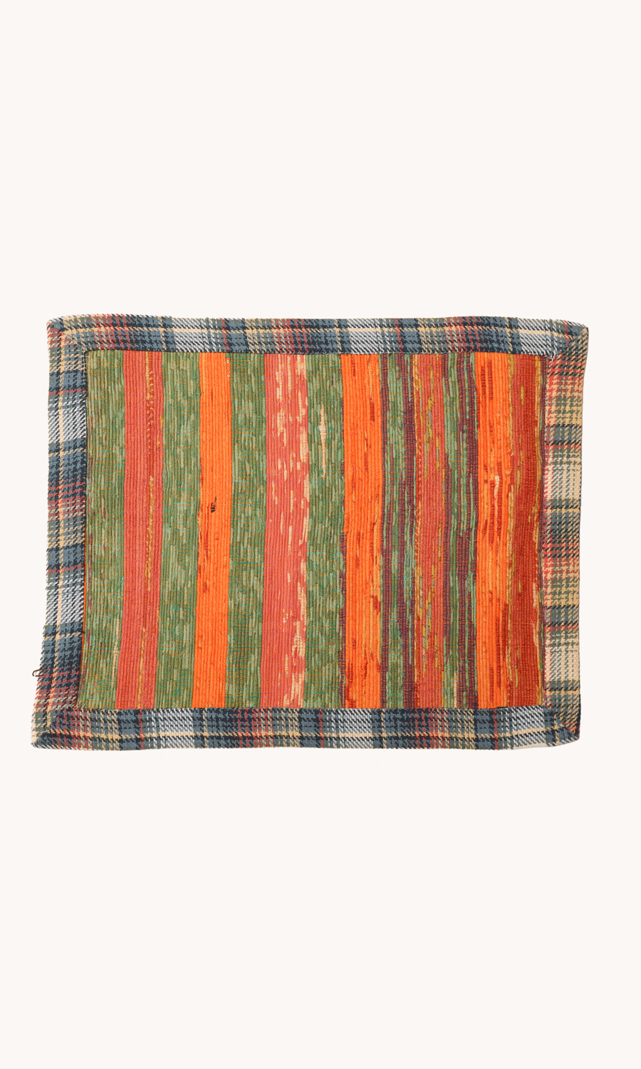 L'ÎLE BLEUE - Set de table orange vert bordure tartan