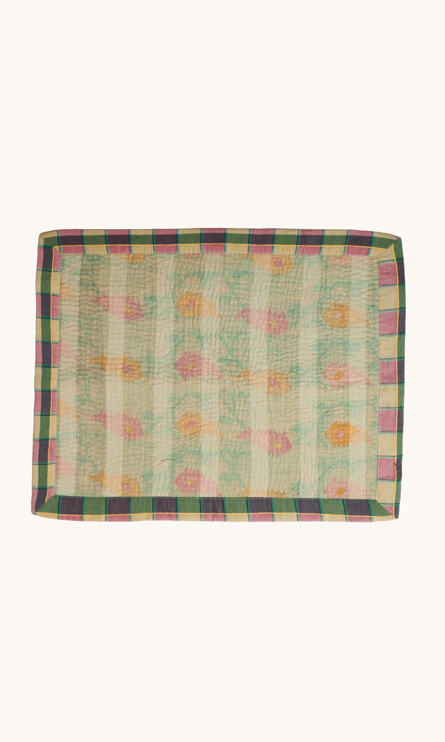 L'ÎLE BLEUE - Set de table en Khanta vert bordure Madras