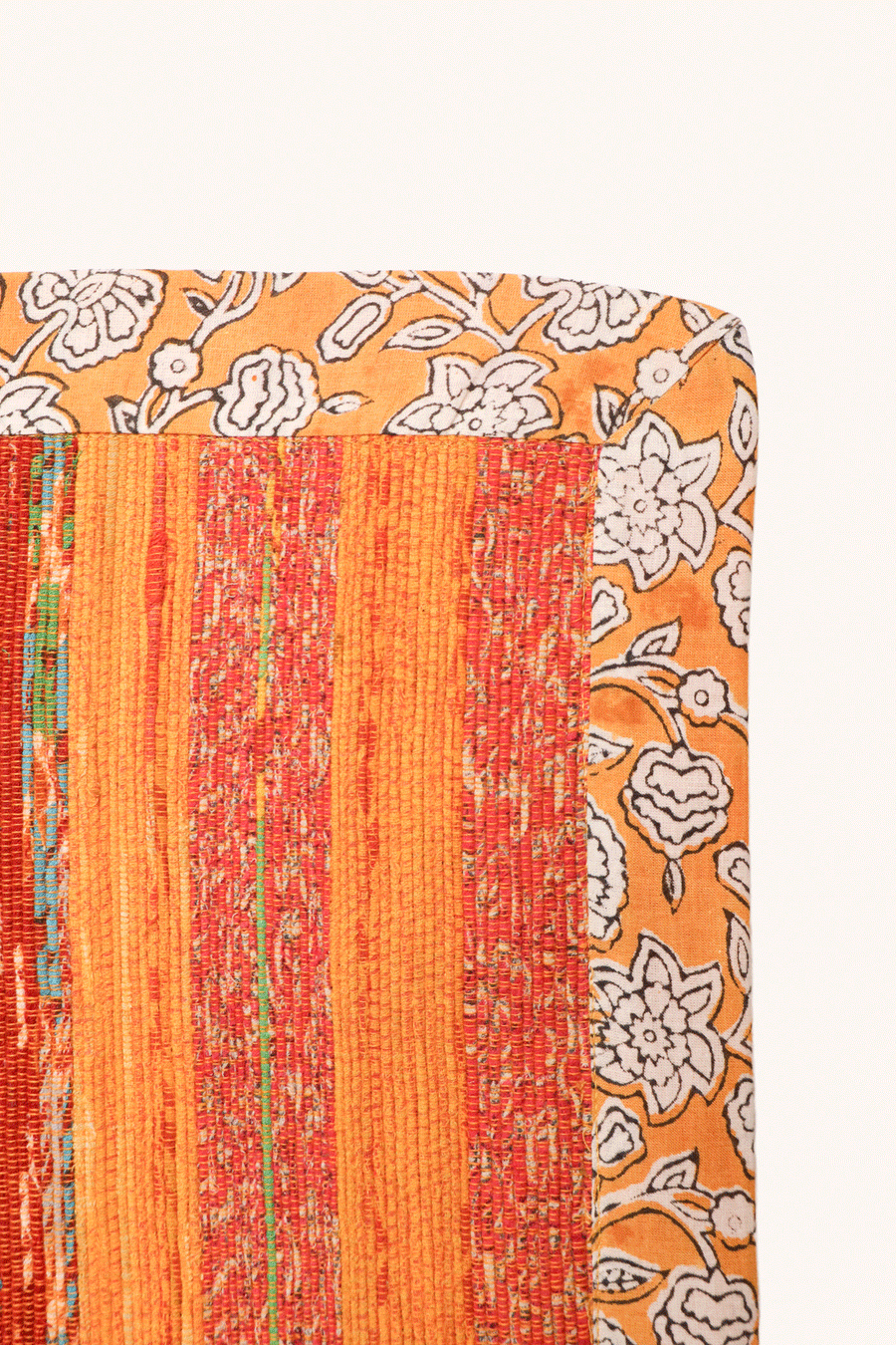 L'ÎLE BLEUE - Set de table blockprint orange et fleurs