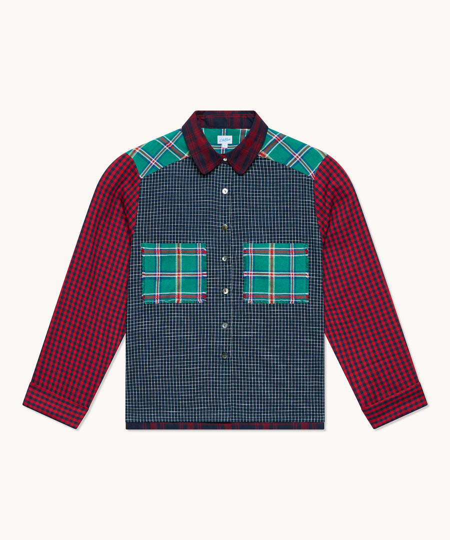 Chemise femme L'Île Bleue Adèle patchwork rouge et bleu, vue principale