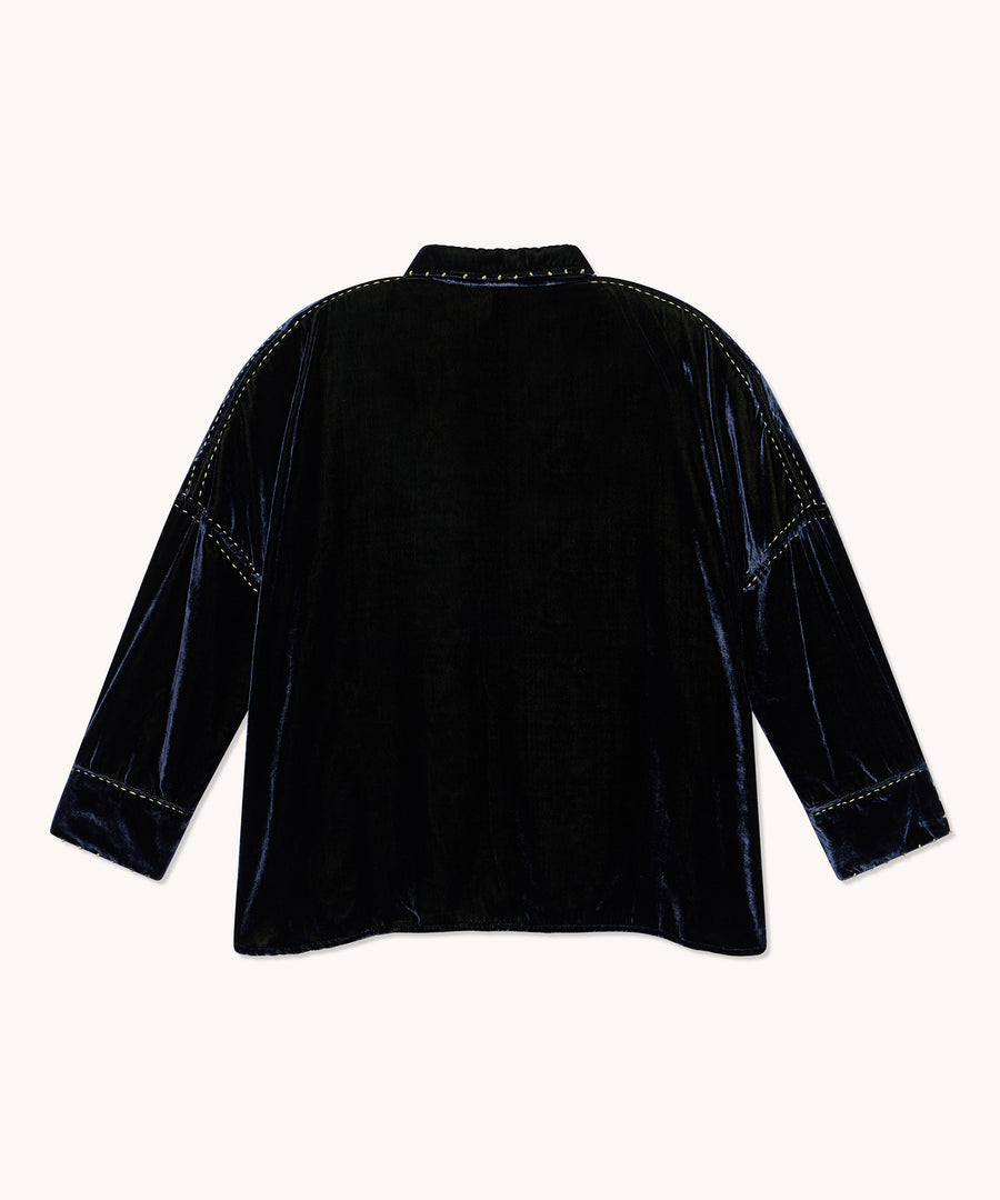 Chemise femme L'Île Bleue Caroline en velours de soie vert, deuxième vue
