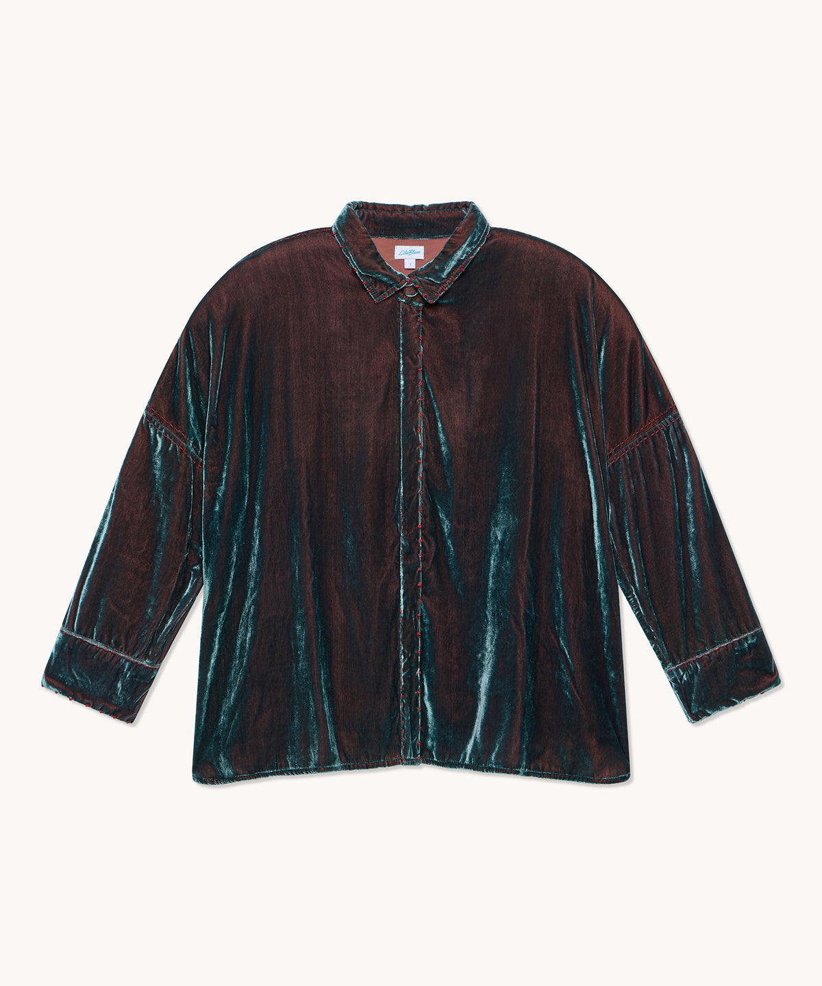 Chemise femme L'Île Bleue Caroline velours de soie vert et orange, vue principale
