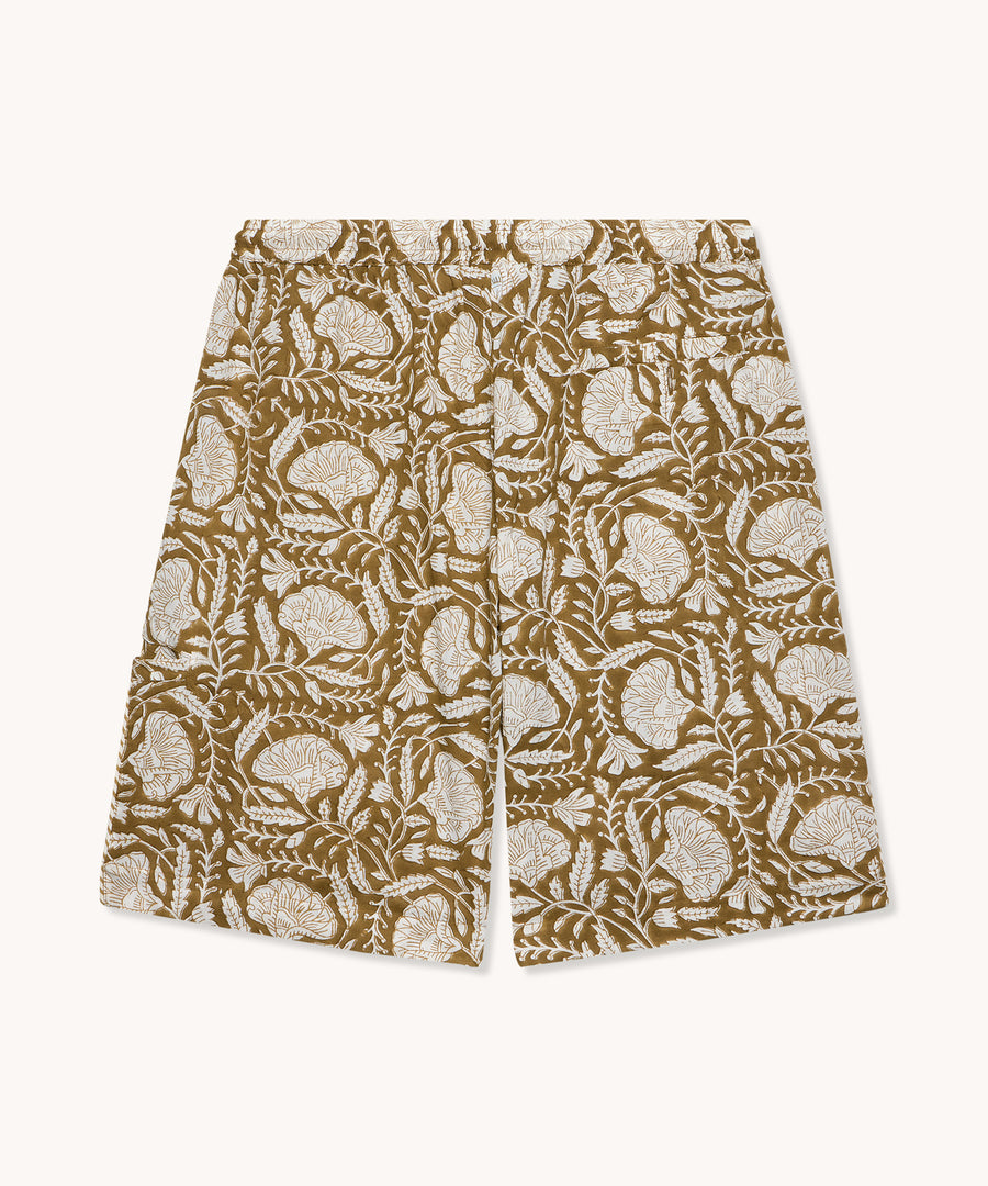 L'ILE BLEUE - Short Malte blockprint fleuri beige