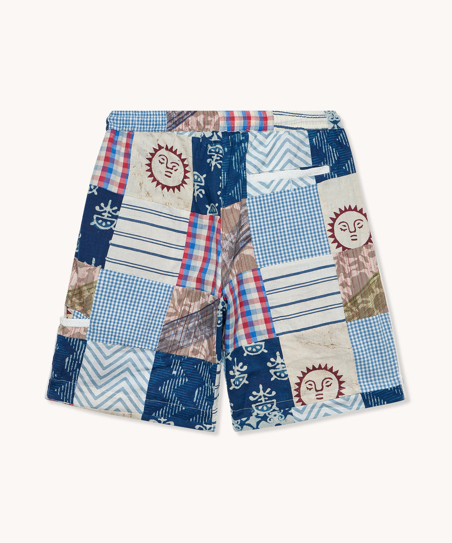 L'ILE BLEUE - Short Ometepe Patchwork Blockprint Bleu