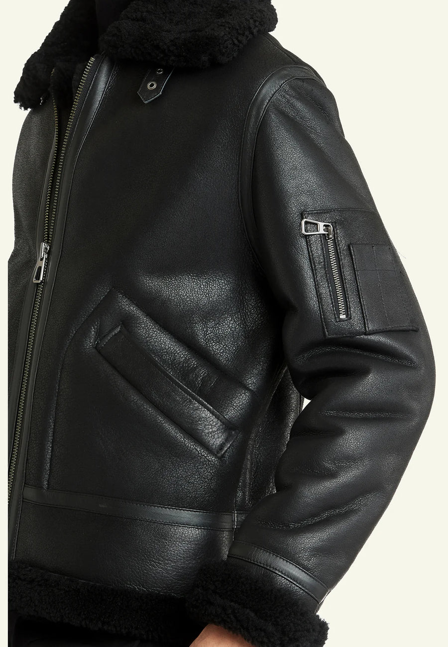 Blouson homme Serge Pariente New Kennedy mouton noir, vue de détail