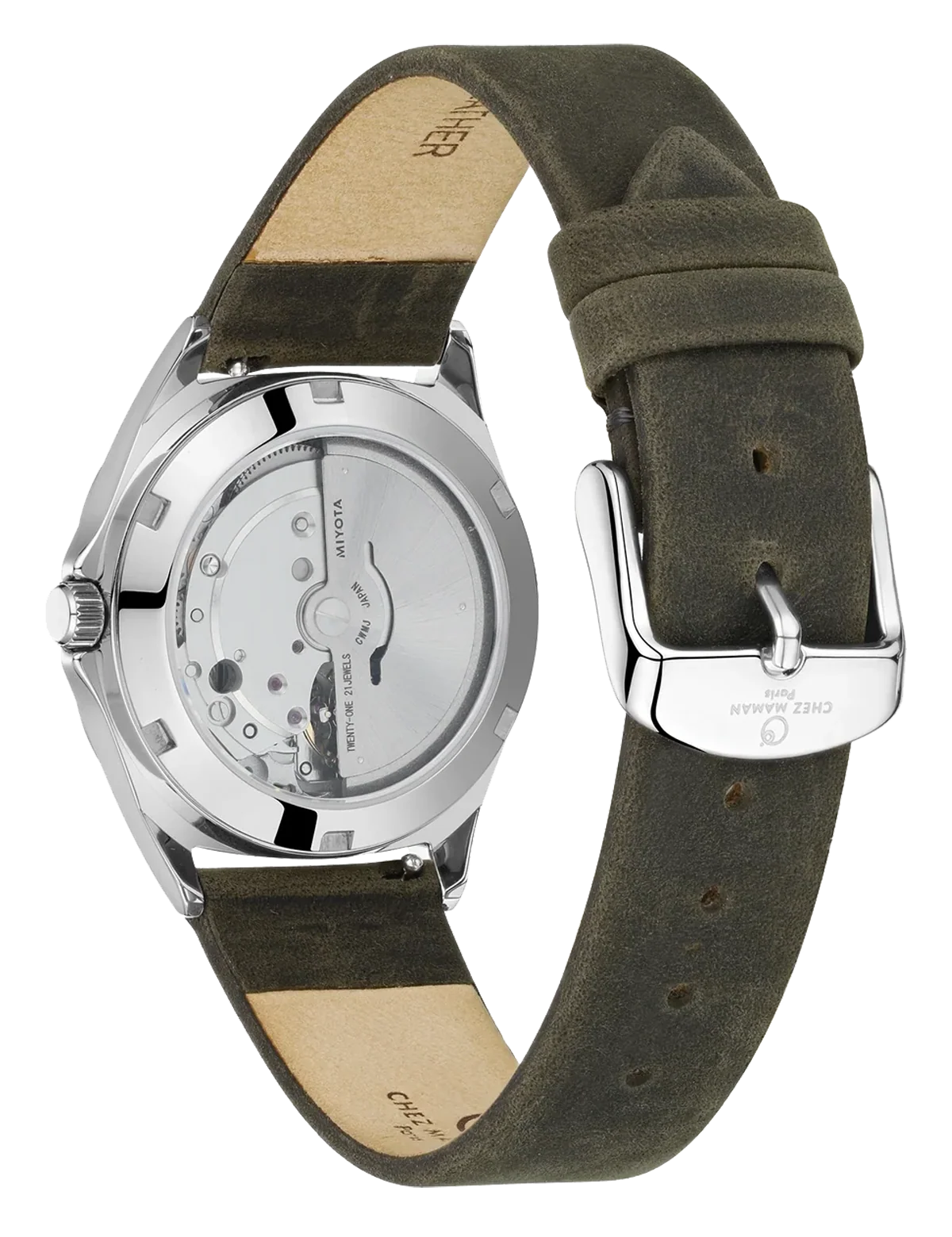 Montre Chez Maman Topanga Green Silver cuir kaki, deuxième vue