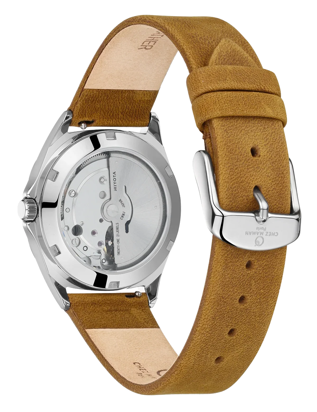 Montre Chez Maman Topanga Green Silver cuir tan, deuxième vue