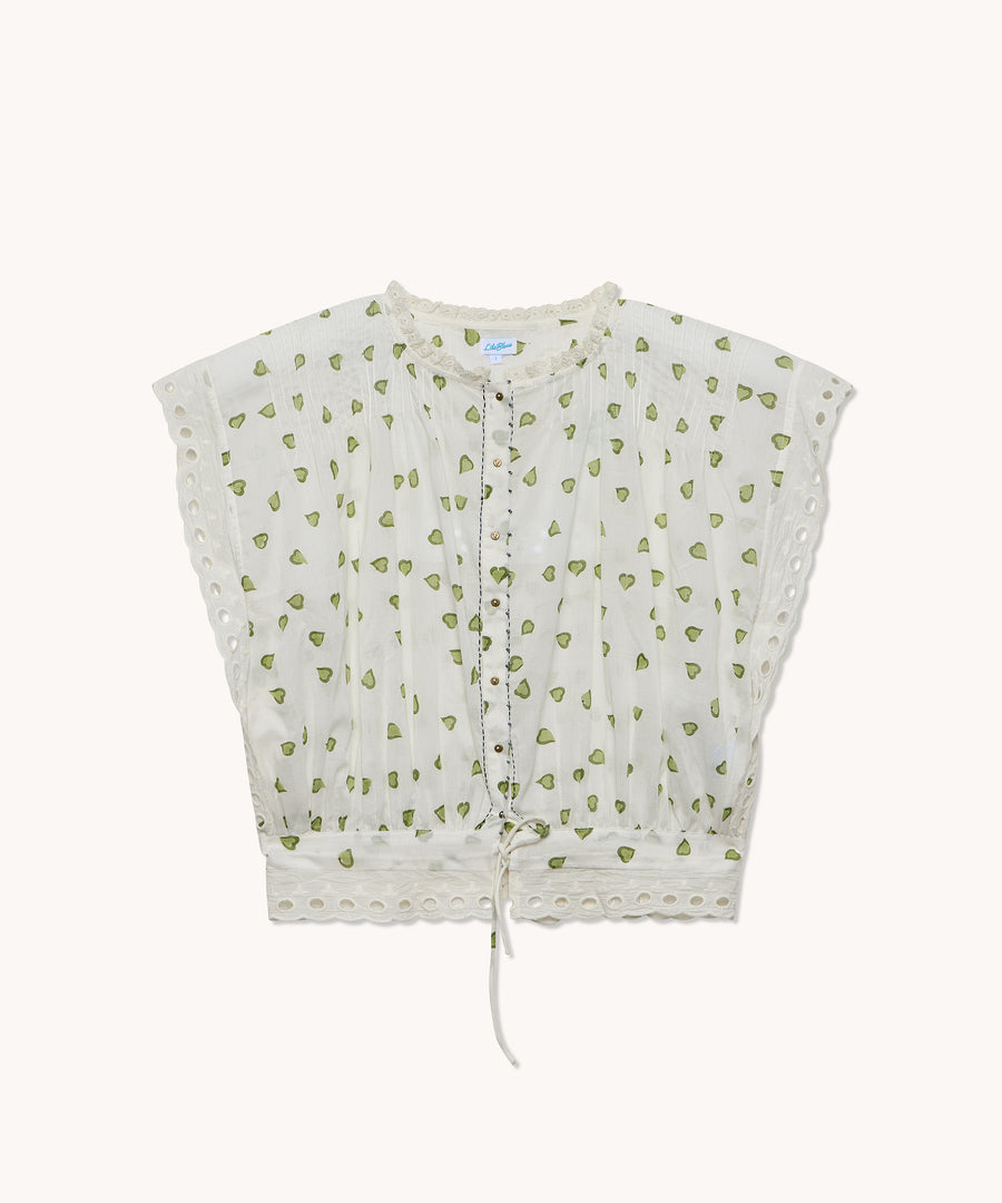 L'ILE BLEUE - Blouse Moustique coton blanc imprimé cœurs verts