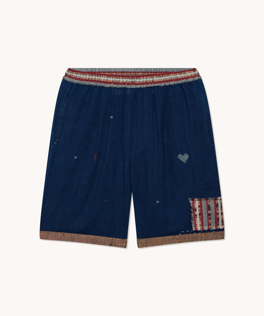 L'ILE BLEUE - Short Travarua Coton Jamdani Bleu