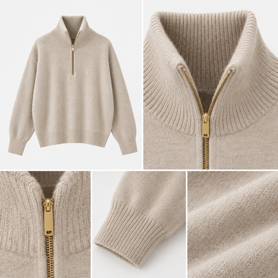 TRICOT JEAN MARC - PULL TSOLINE COL ZIP AVOINE détails