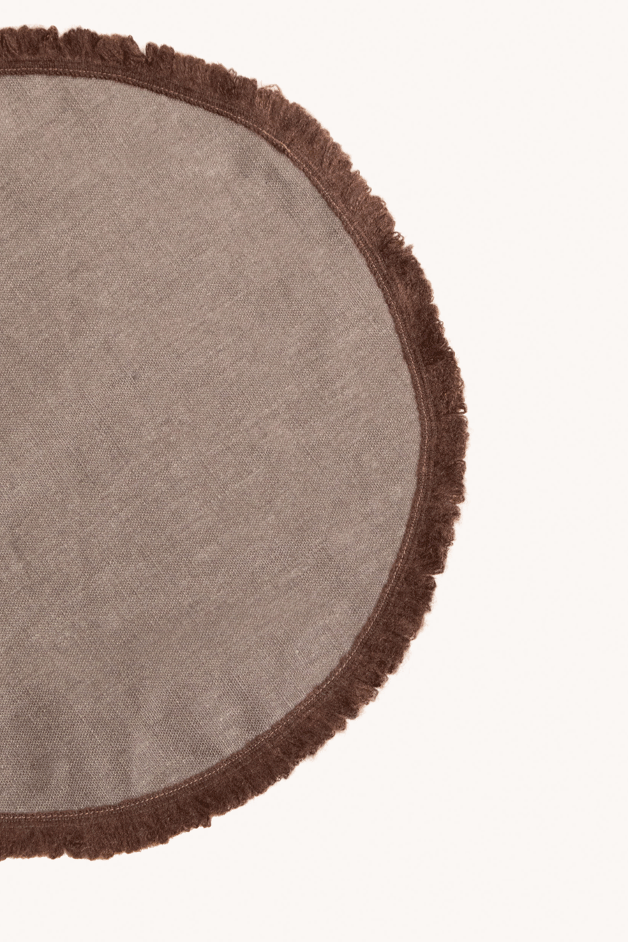 GIARDINO SEGRETO - NAPPERON ROND À FRANGES TAUPE ET CHOCOLAT