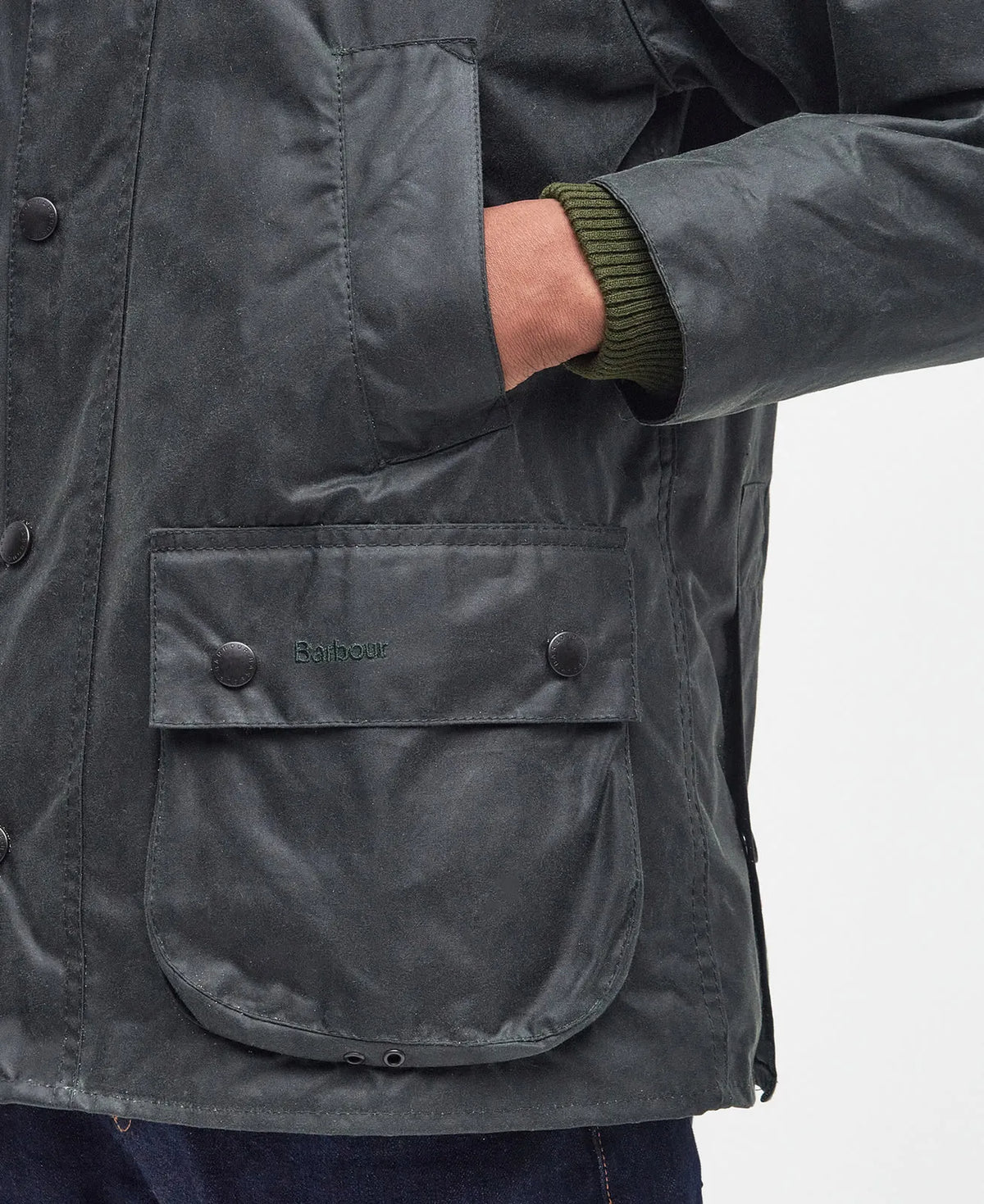 ALT : Poche à soufflet Barbour sur veste Bedale cirée Sage