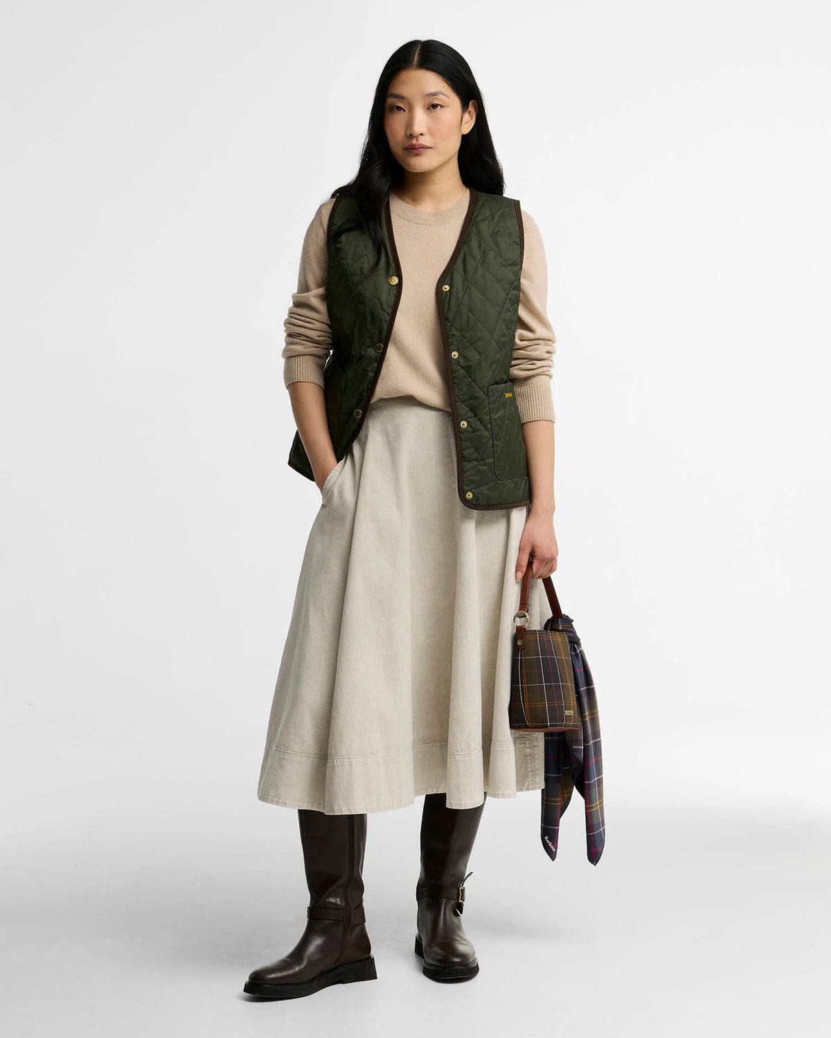 Veste réversible matelassée et tartan Barbour olive femme, cinquième vue