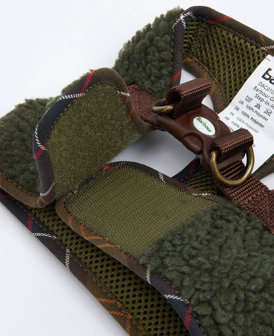 Harnais polaire Barbour olive à liseré tartan pour chien, deuxième vue