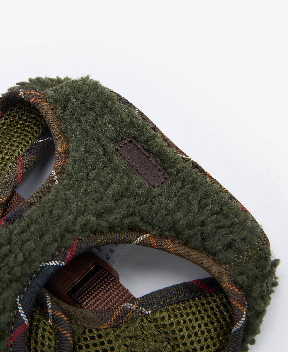 Harnais polaire Barbour olive à liseré tartan pour chien, troisième vue