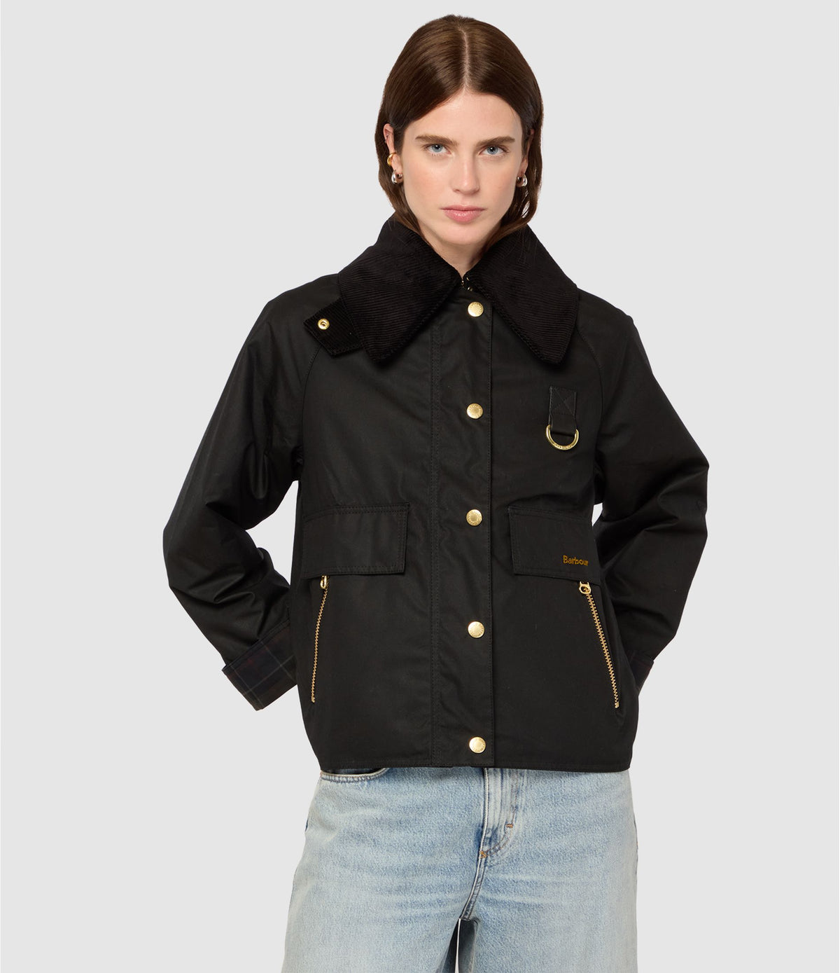 Veste cirée Barbour Catton noire à col velours femme, troisième vue
