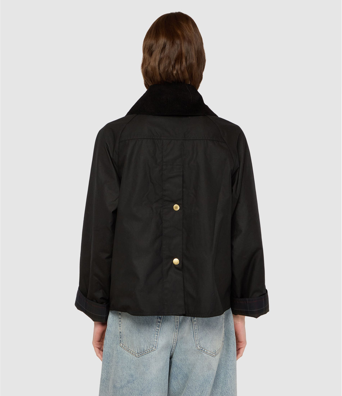 Veste cirée Barbour Catton noire à col velours femme, quatrième vue