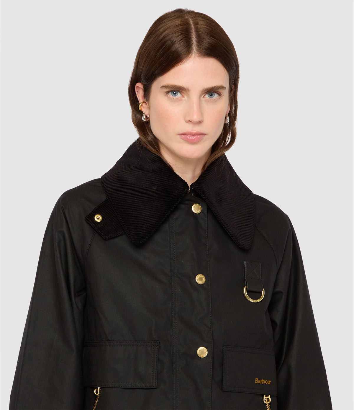 Veste cirée Barbour Catton noire à col velours femme, cinquième vue