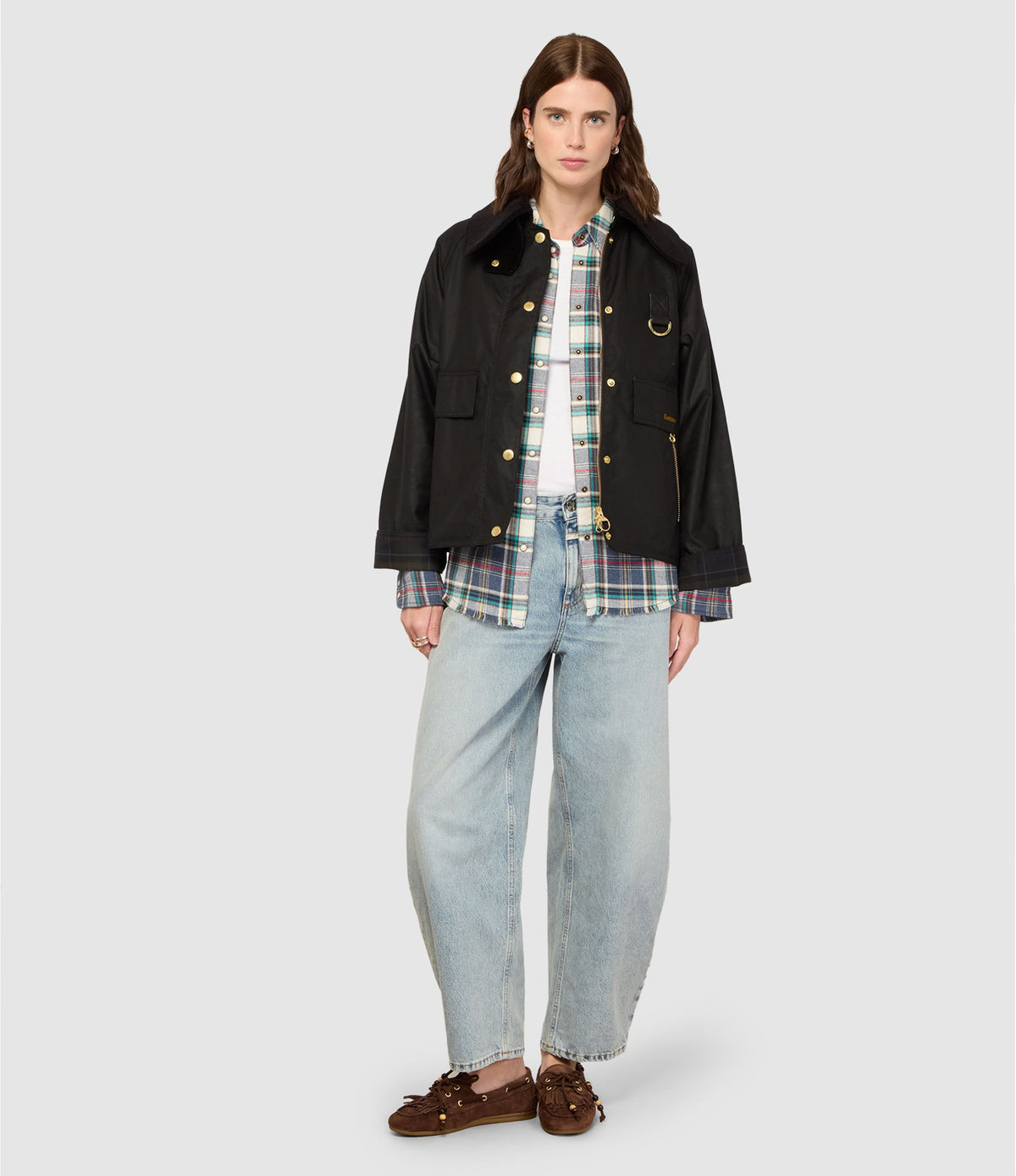 Veste cirée Barbour Catton noire à col velours femme, sixième vue