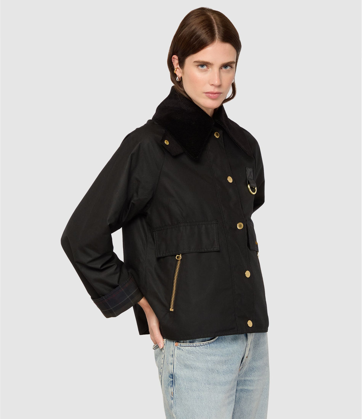 Veste cirée Barbour Catton noire à col velours femme, septième vue