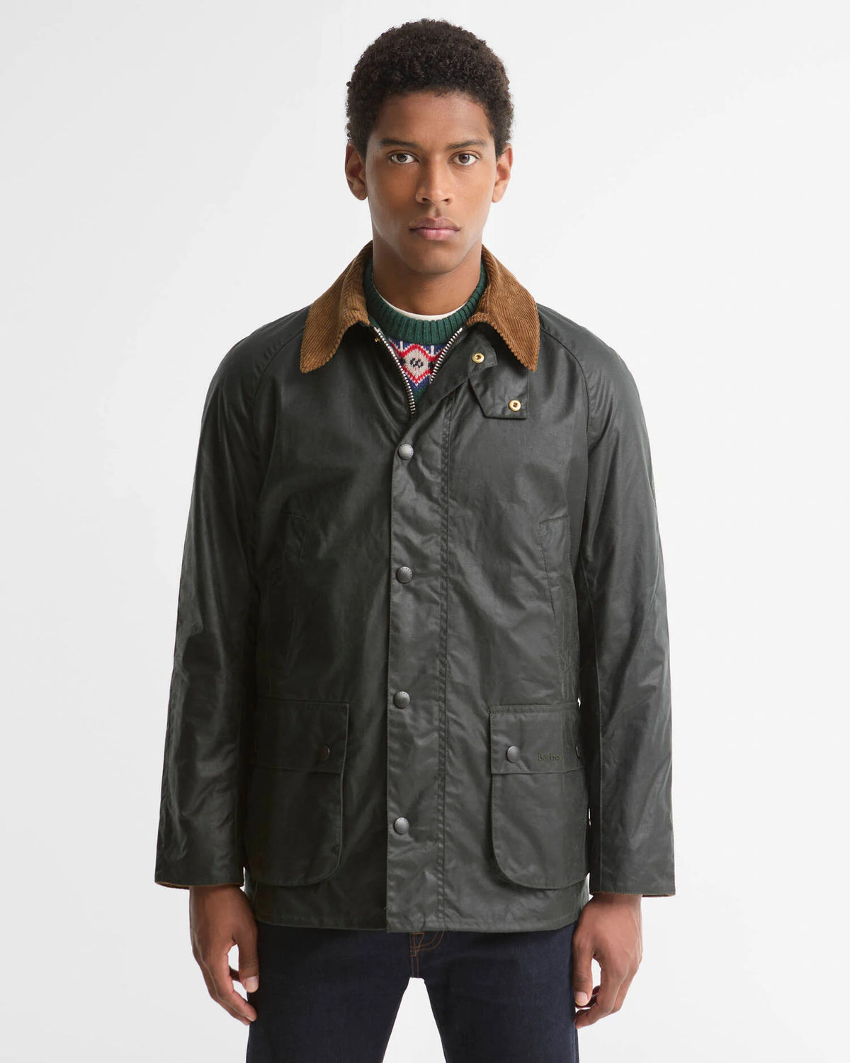 Veste cirée Barbour Festive Ashby sage evergreen pour homme, vue principale