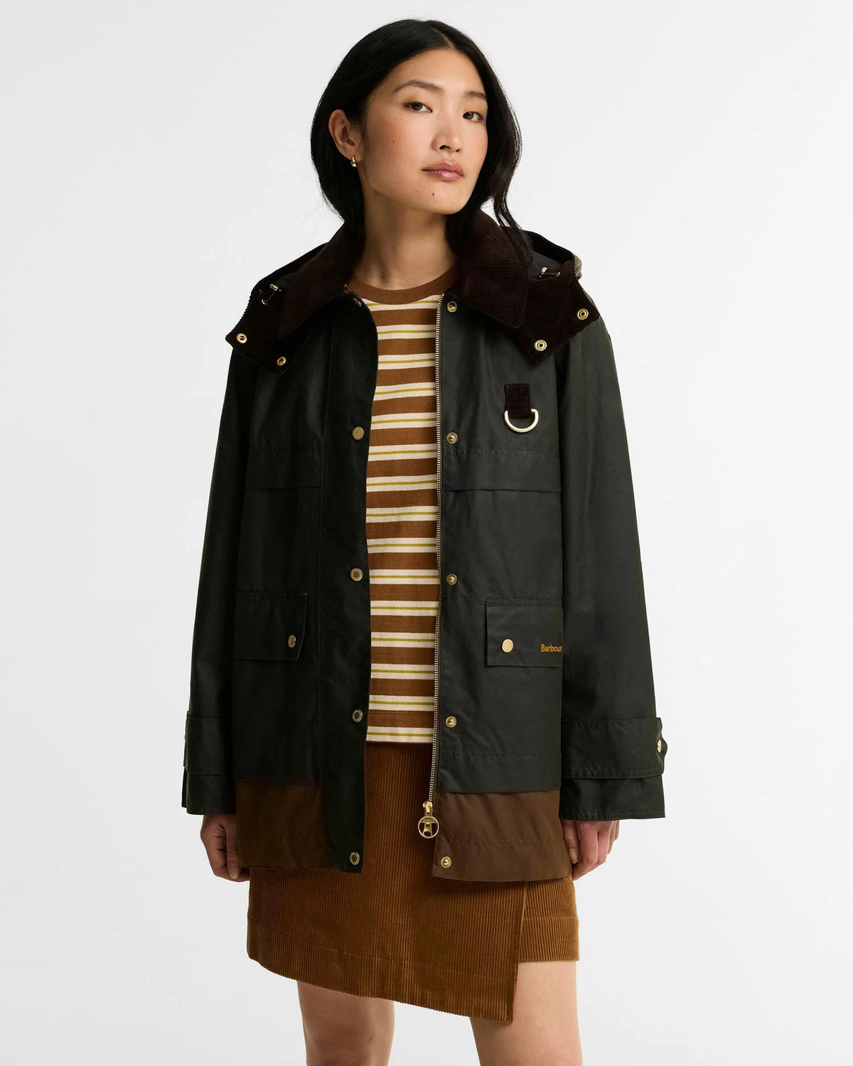 Veste cirée à capuche Barbour Wrenwood fern bark femme, vue principale