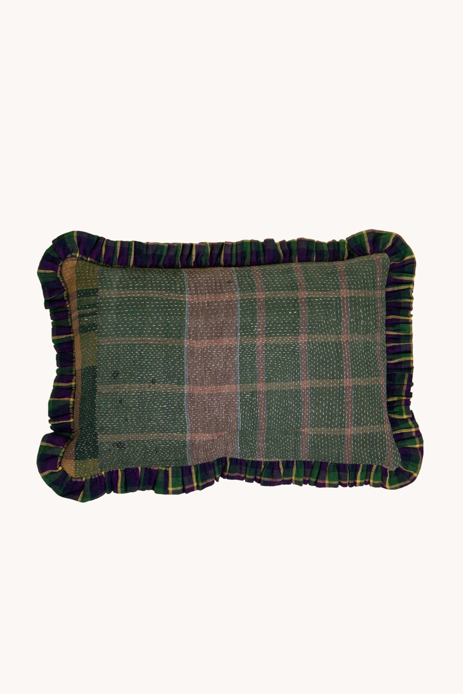 L'ÎLE BLEUE - Housse de Coussin Kantha Tartan