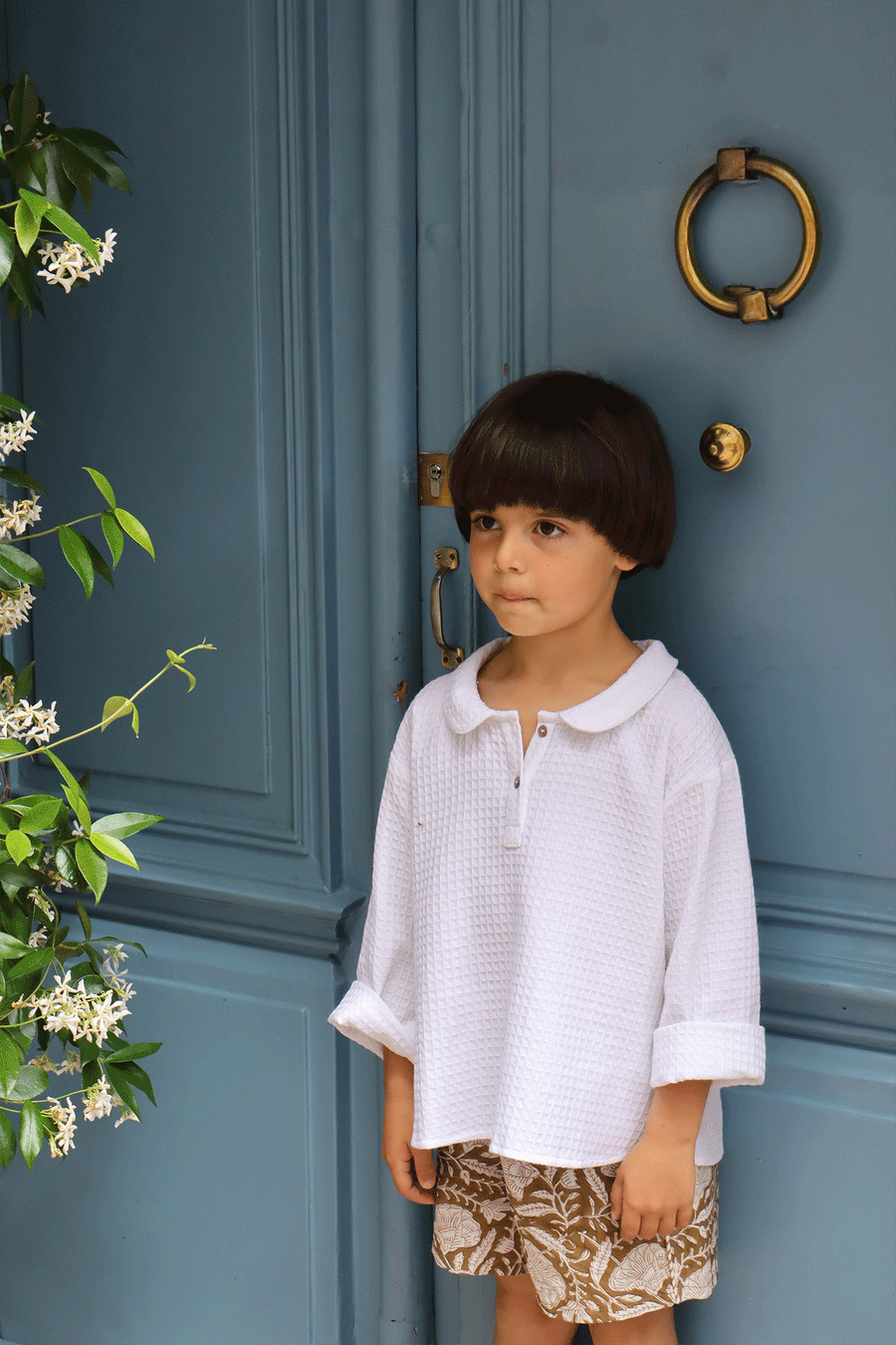 L'ÎLE BLEUE - WHITE HONEYCOMB CHILD'S BLOUSE