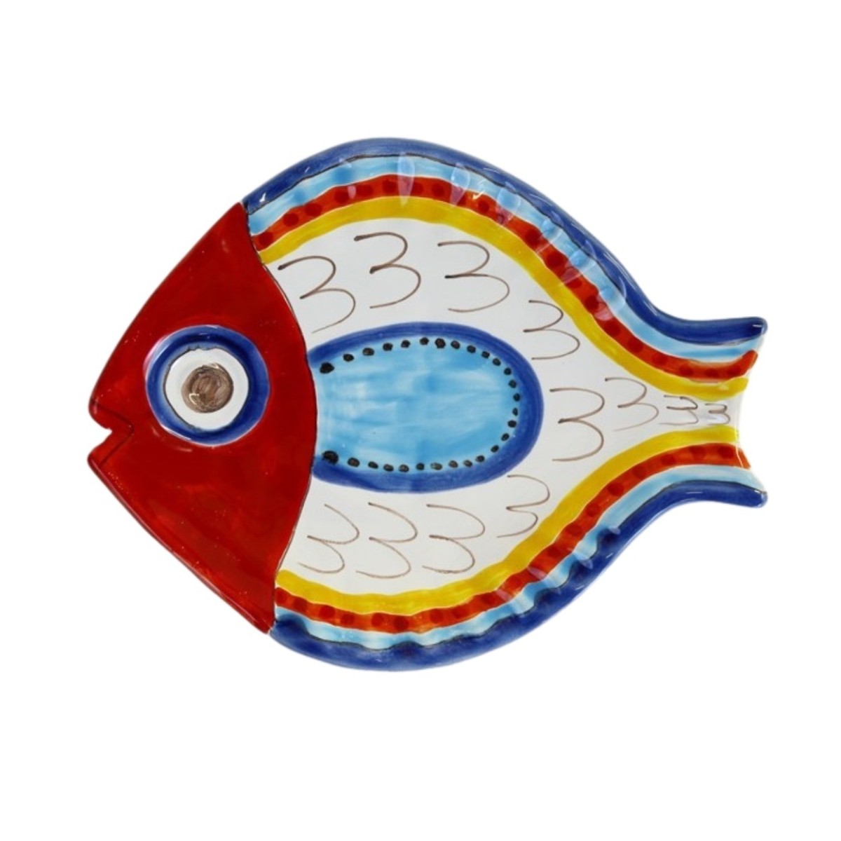 Assiette creuse poisson Ceramiche De Simone rouge et bleu, vue principale