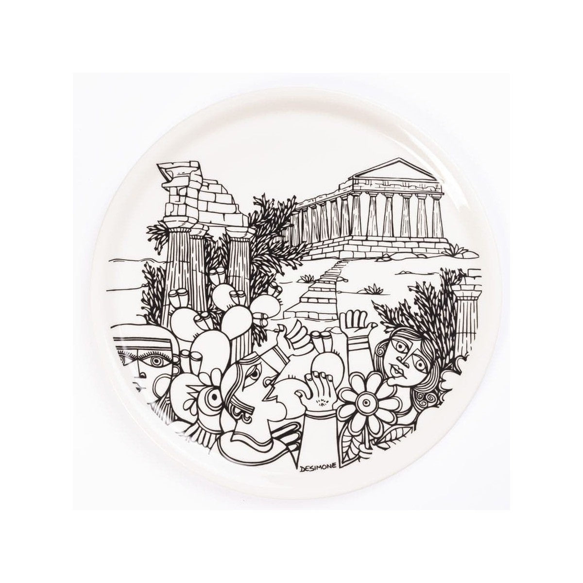 Assiette à pizza Agrigento Ceramiche De Simone noir et blanc, vue principale