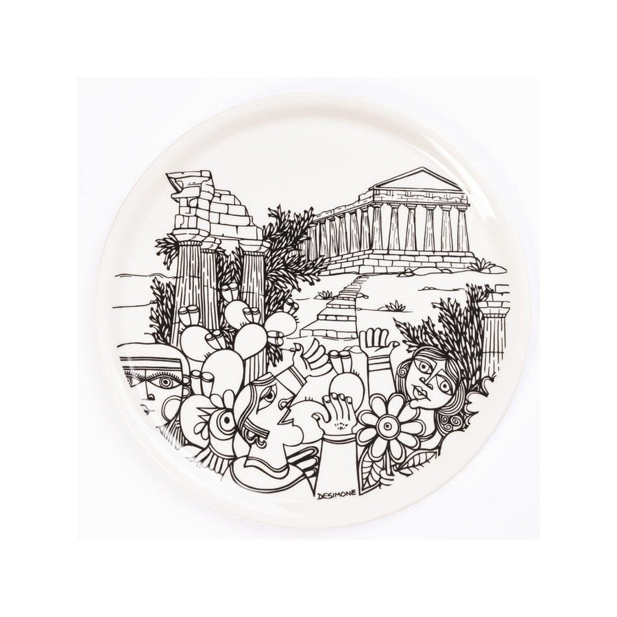 Assiette à pizza Agrigento Ceramiche De Simone noir et blanc, vue principale
