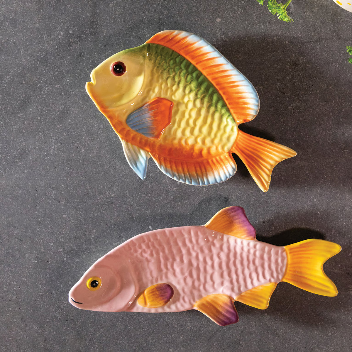 Assiette plate poisson en céramique multicolore, deuxième vue