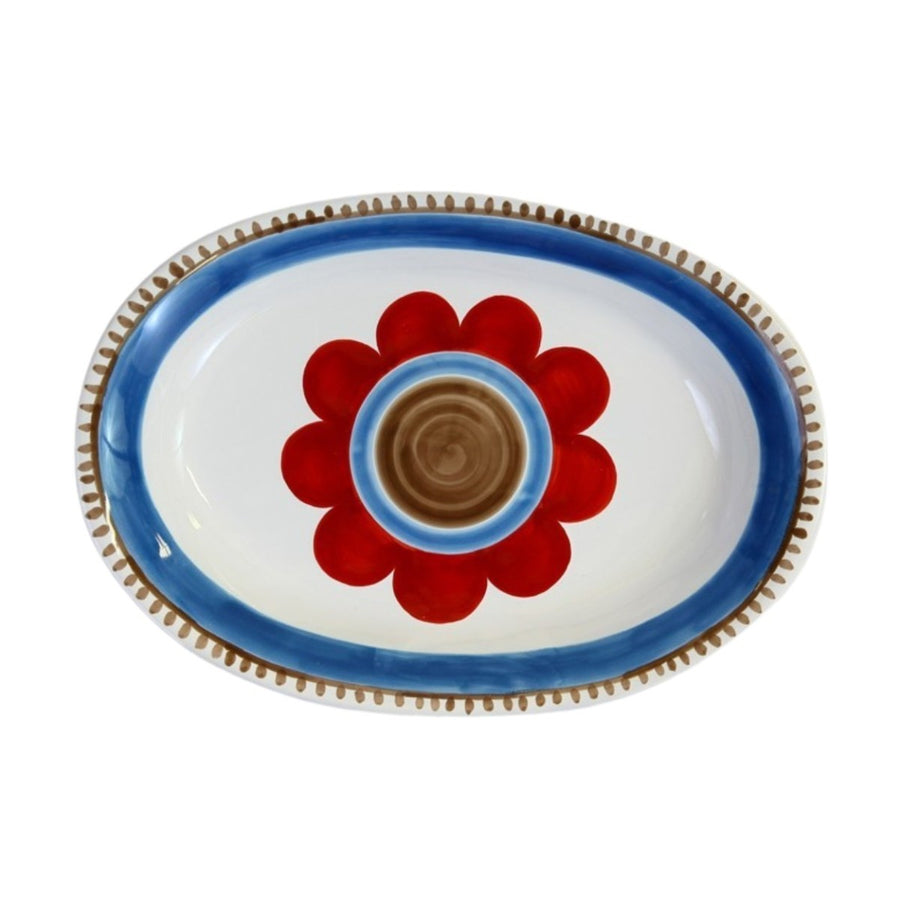 Plat ovale Lampedusa Ceramiche De Simone bleu et rouge, vue principale