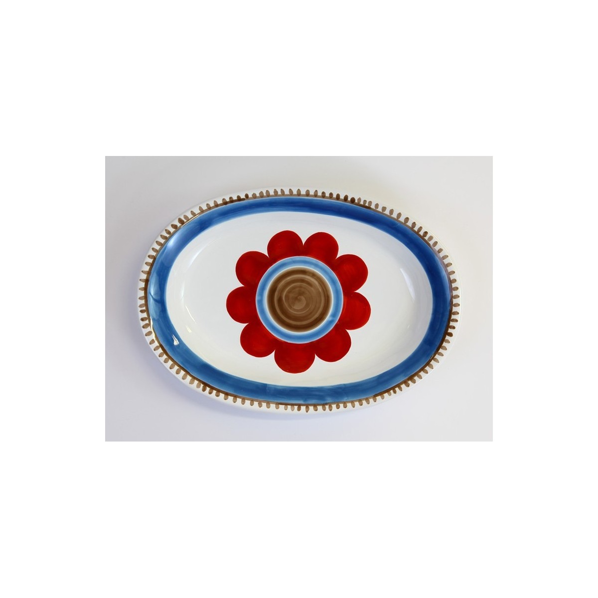 Plat ovale Lampedusa Ceramiche De Simone bleu et rouge, deuxième vue