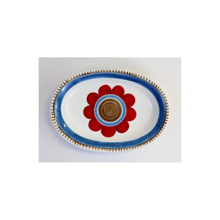 Plat ovale Lampedusa Ceramiche De Simone bleu et rouge, deuxième vue
