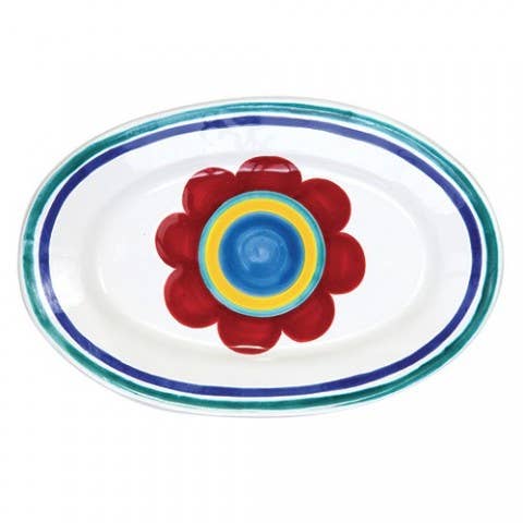 Plat ovale Sibari Ceramiche De Simone bleu et rouge, vue principale