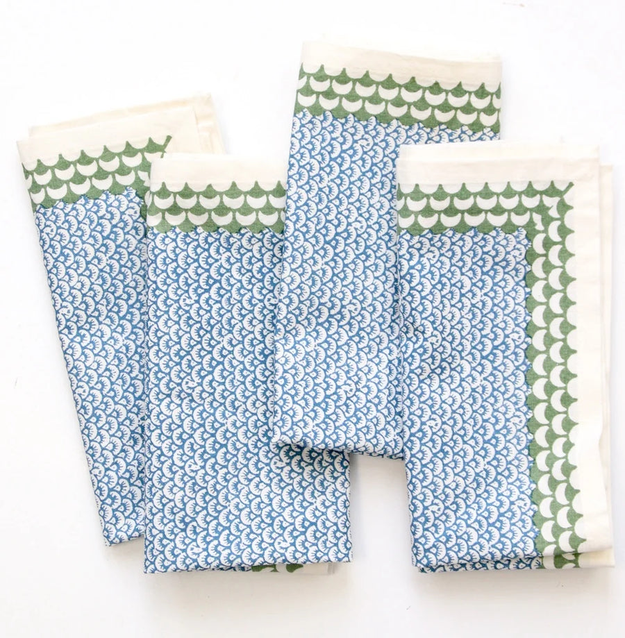 Serviette de table Rozablue Chi Chi bleue imprimée main, vue principale